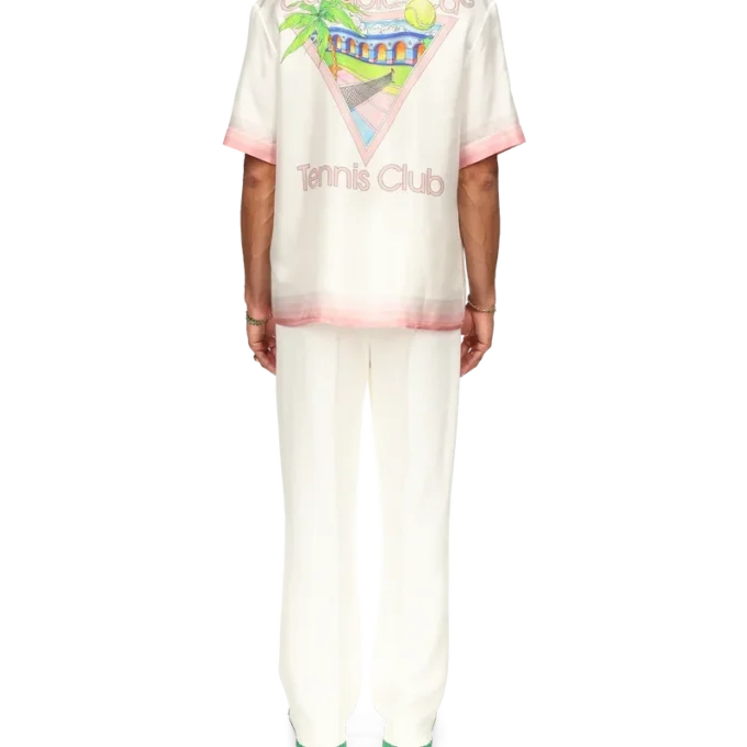 Camisas de seda de manga corta con el icono del club de tenis