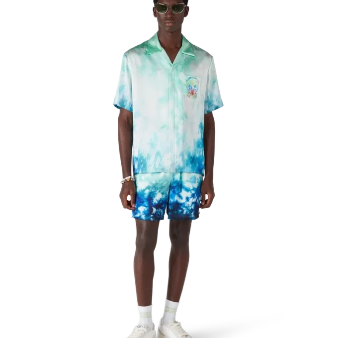 Camisas de seda de manga corta Surf Lotus