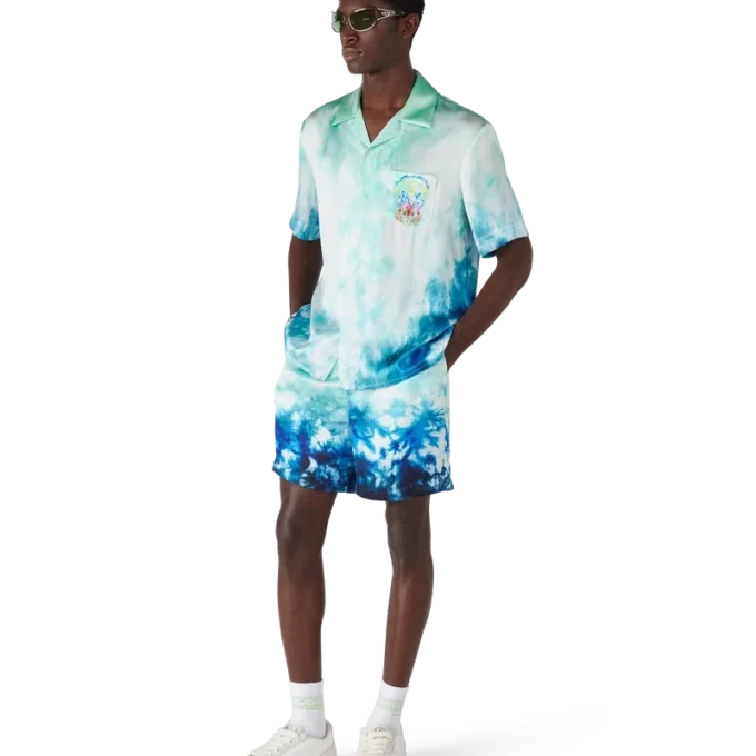 Camisas de seda de manga corta Surf Lotus