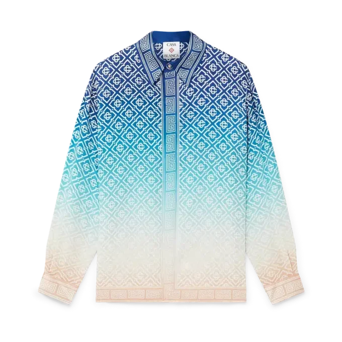 Camisas de seda de manga larga con degradado jacquard