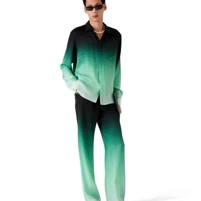 Camisas de seda de manga larga con jacquard Gradient Ping Pong