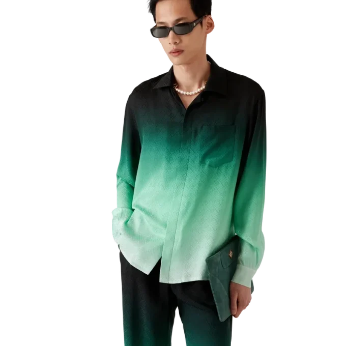 Camisas de seda de manga larga con jacquard Gradient Ping Pong