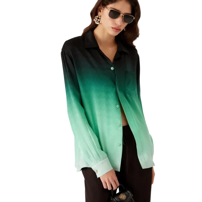 Camisas de seda de manga larga con jacquard Gradient Ping Pong