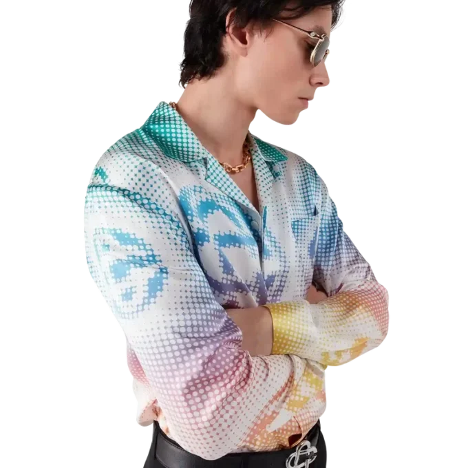 Camisas de seda de manga larga con logotipo en semitonos