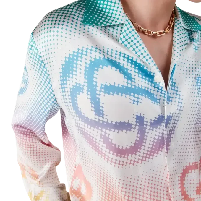 Camisas de seda de manga larga con logotipo en semitonos