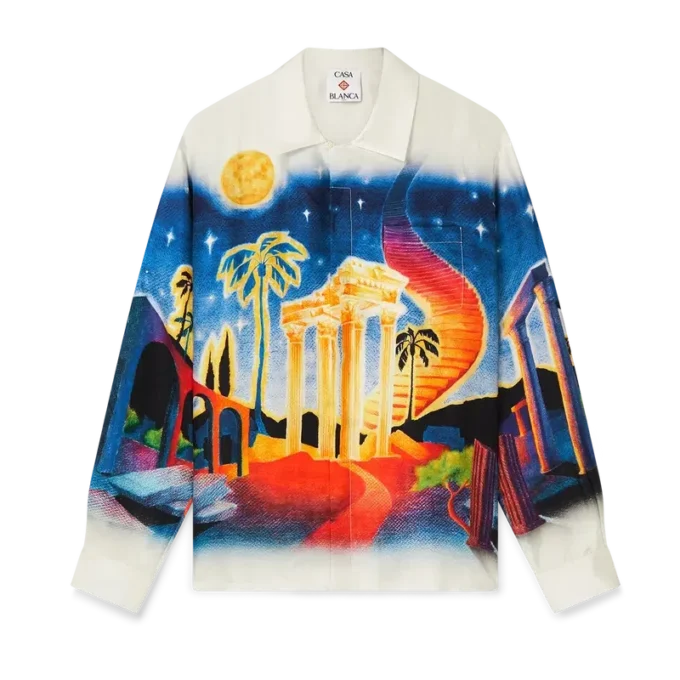 Camisas de seda de manga larga Midnight Acropolis