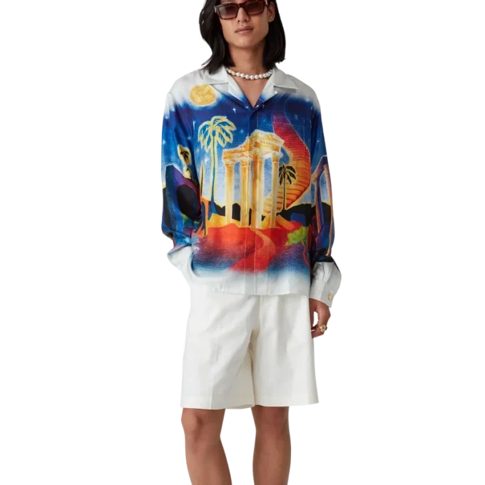 Camisas de seda de manga larga Midnight Acropolis