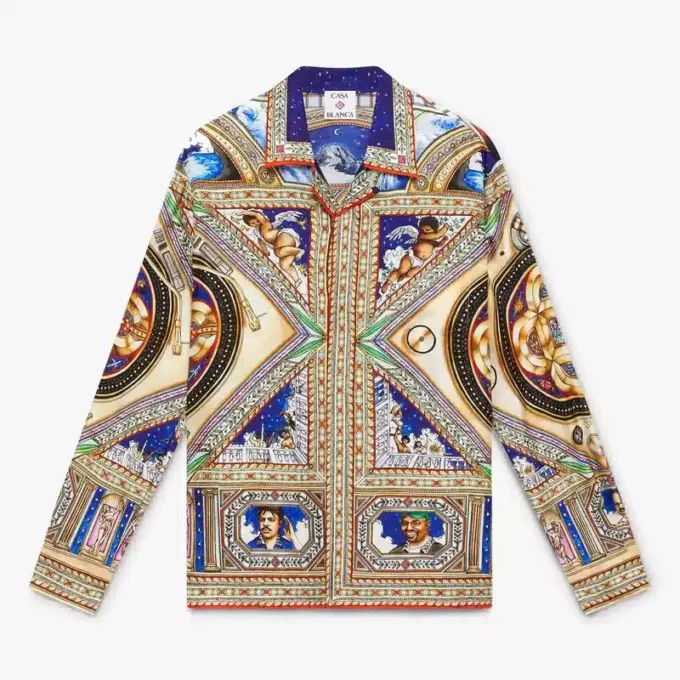 Camisas de seda de manga larga Plafond Orne De Musique Camisas de seda de manga larga Plafond Orne De Musique