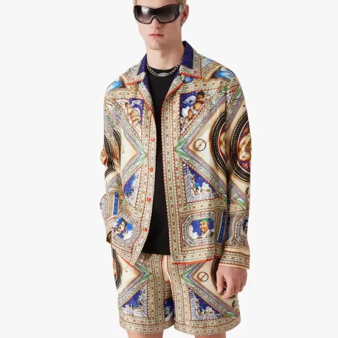 Camisas de seda de manga larga Plafond Orne De Musique Camisas de seda de manga larga Plafond Orne De Musique