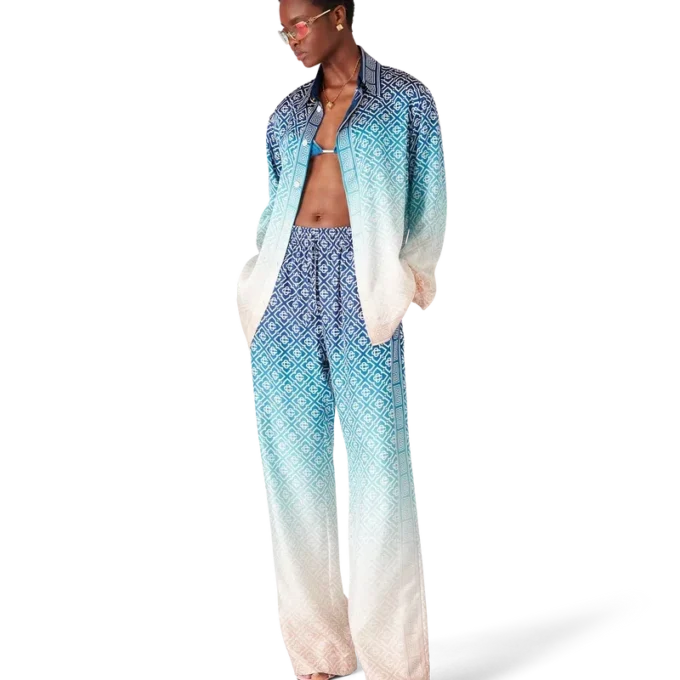 Camisas de seda jacquard degradado