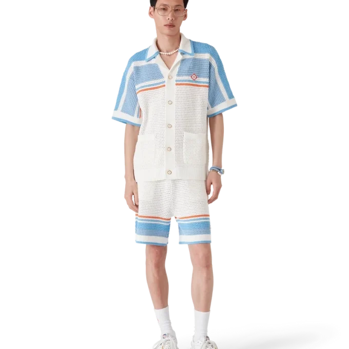 Camisas de tenis de algodón de punto de ganchillo de manga corta