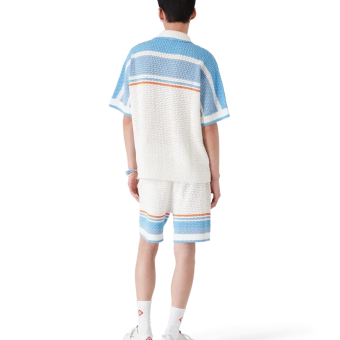 Camisas de tenis de algodón de punto de ganchillo de manga corta