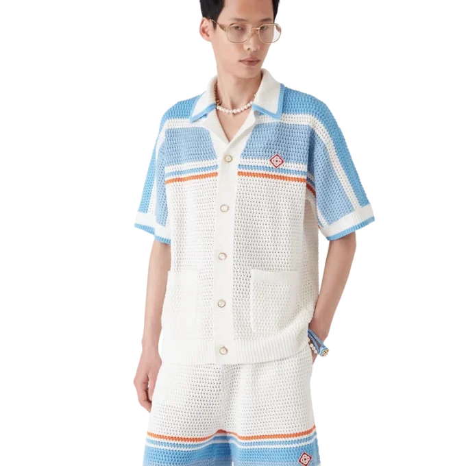 Camisas de tenis de algodón de punto de ganchillo de manga corta