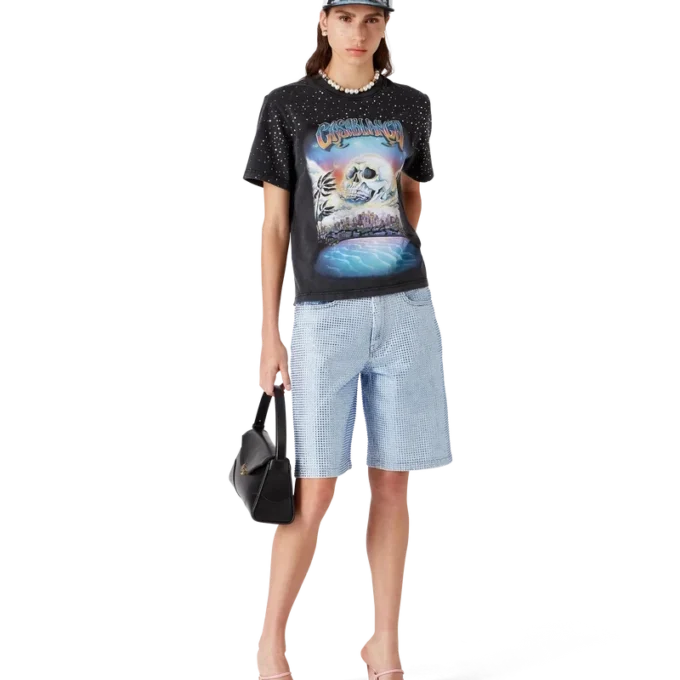 Pantalones cortos de mezclilla con adornos de cristales