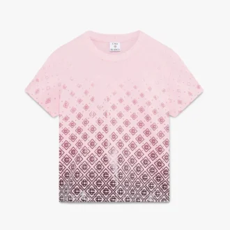 Camiseta de manga corta con monograma en degradado de berenjena en pantalones cortos