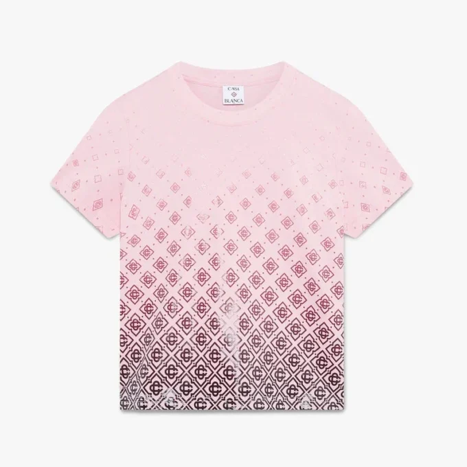 Camiseta de manga corta con monograma en degradado de berenjena en pantalones cortos