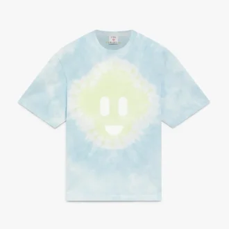 Camiseta de manga corta oversize con estampado tie-dye azul y el logotipo «CC Smile»