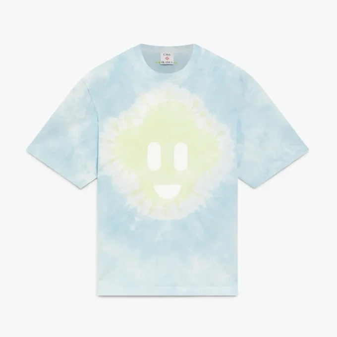 Camiseta de manga corta oversize con estampado tie-dye azul y el logotipo «CC Smile»