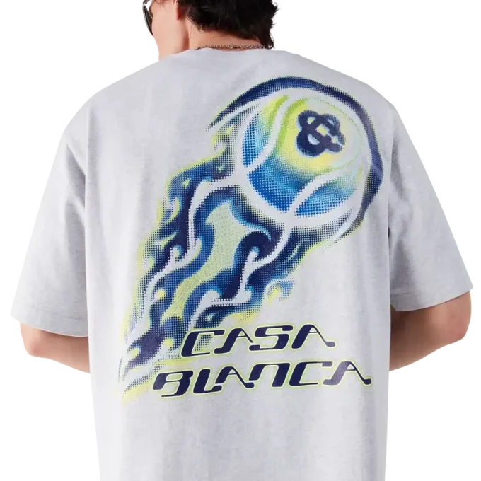 Camiseta de manga corta oversize con pelota de tenis en llamas