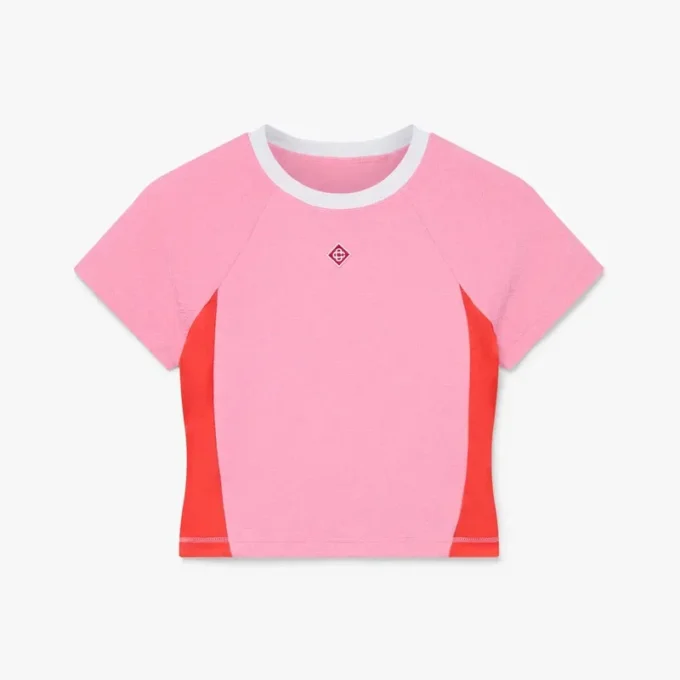 Camiseta de pantalones cortos con monograma rosa