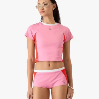 Camiseta de pantalones cortos con monograma rosa