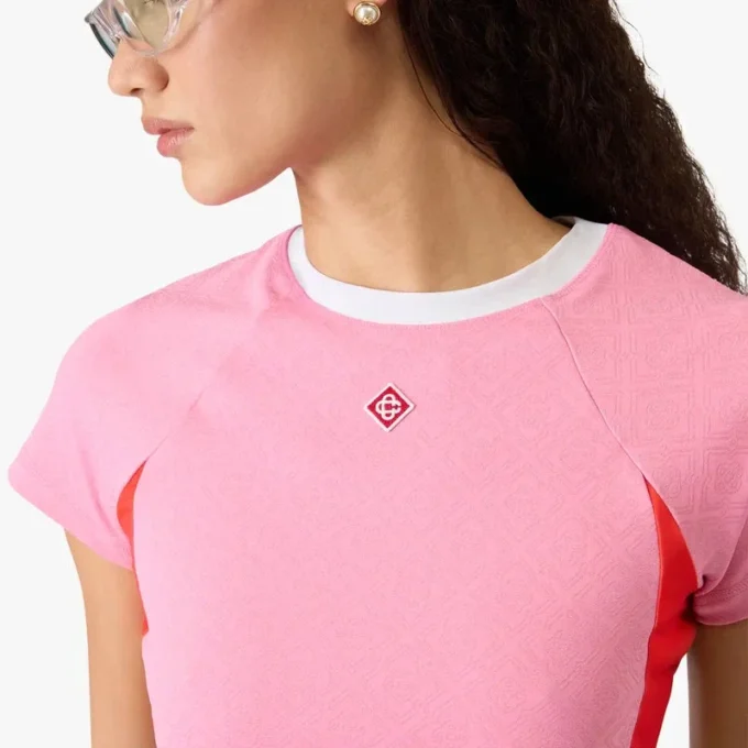 Camiseta de pantalones cortos con monograma rosa