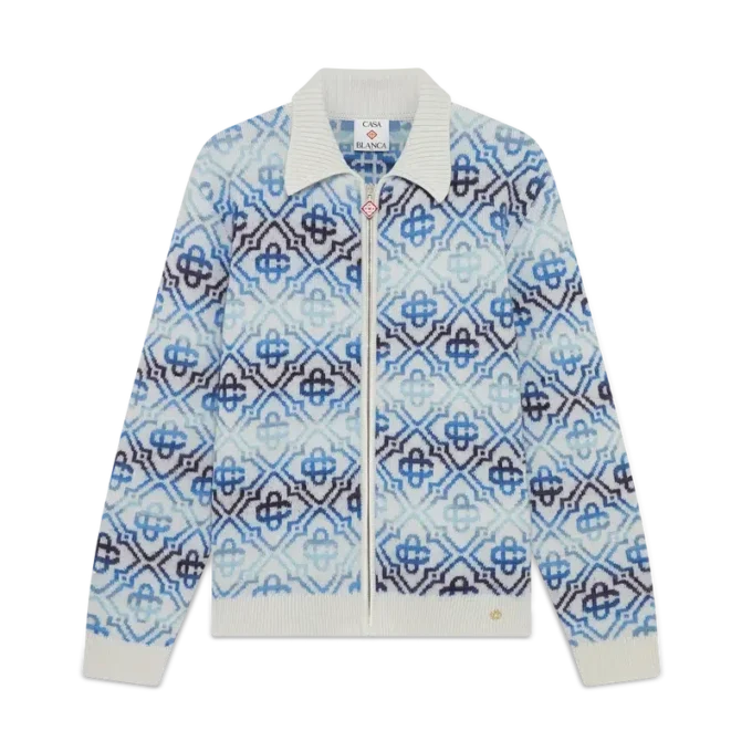 Cardigan de merino de manga larga con monograma y efecto degradado Cardigan de merino de manga larga con monograma y efecto degradado