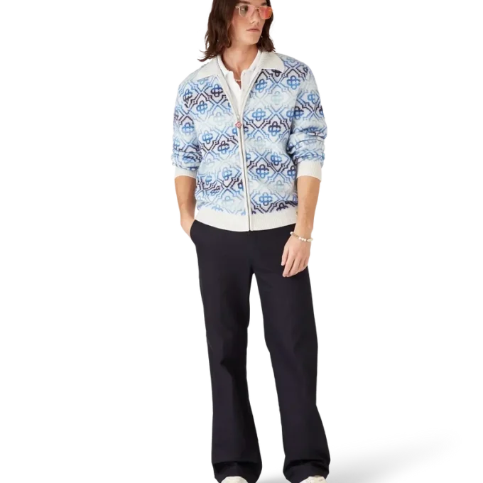 Cardigan de merino de manga larga con monograma y efecto degradado Cardigan de merino de manga larga con monograma y efecto degradado