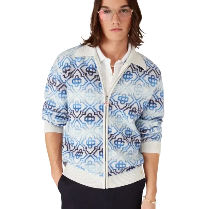 Cardigan de merino de manga larga con monograma y efecto degradado Cardigan de merino de manga larga con monograma y efecto degradado