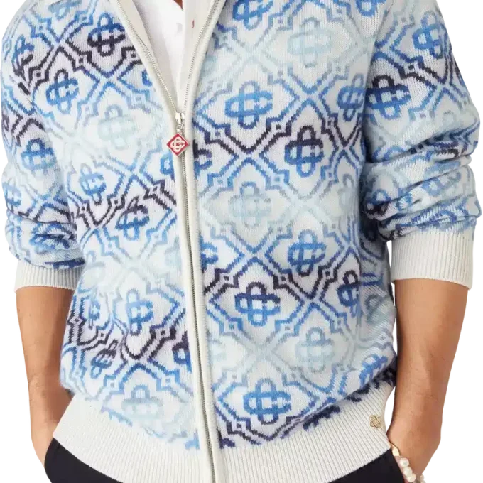 Cardigan de merino de manga larga con monograma y efecto degradado Cardigan de merino de manga larga con monograma y efecto degradado