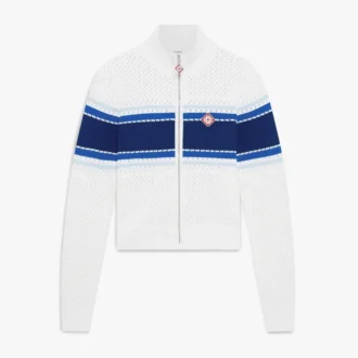 Chaqueta bomber de malla a rayas blancas y azules