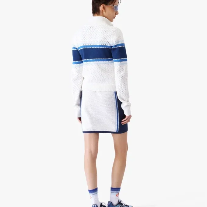 Chaqueta bomber de malla a rayas blancas y azules