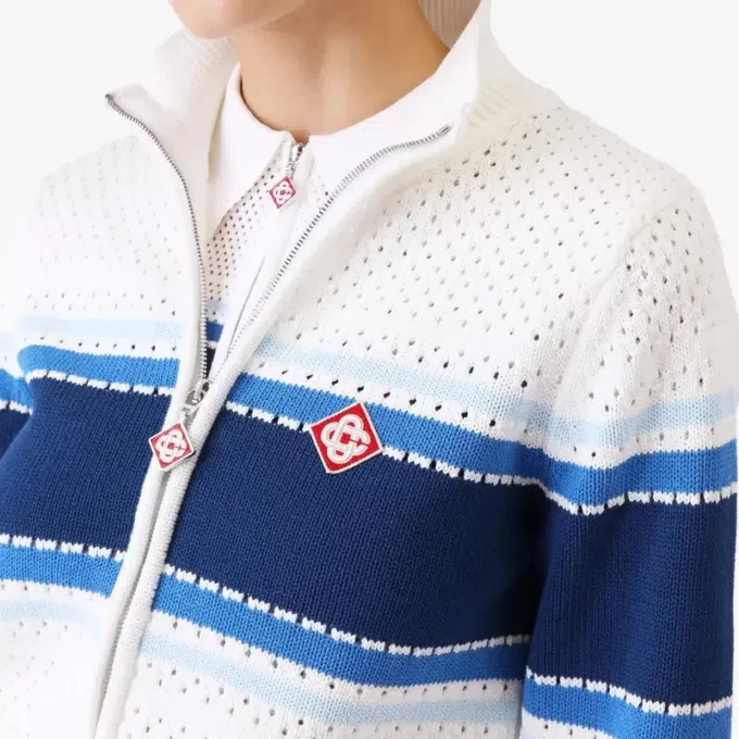 Chaqueta bomber de malla a rayas blancas y azules