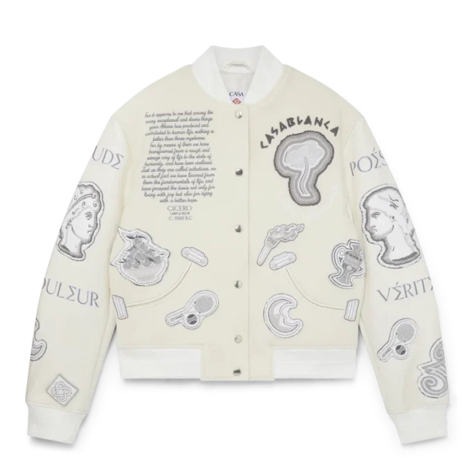 Chaqueta bomber de patchwork de chenilla Chaqueta bomber de patchwork de chenilla