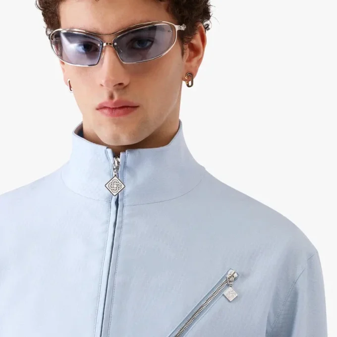 Chaqueta con cremallera de jacquard azul claro