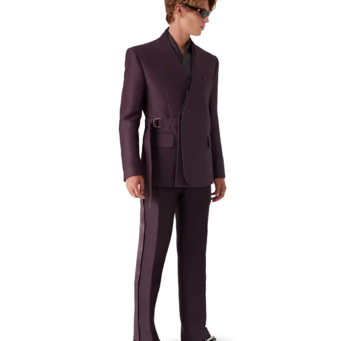 Chaqueta cruzada entallada de mezcla de lana y seda