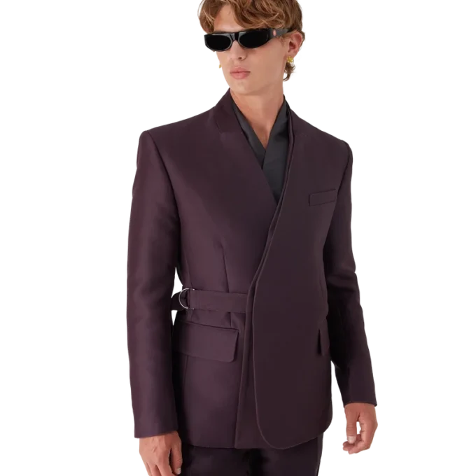 Chaqueta cruzada entallada de mezcla de lana y seda