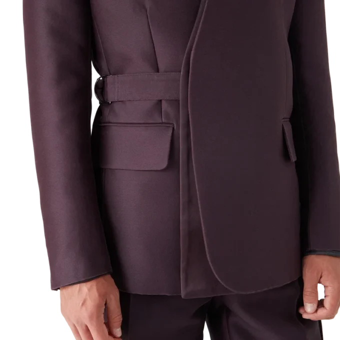 Chaqueta cruzada entallada de mezcla de lana y seda