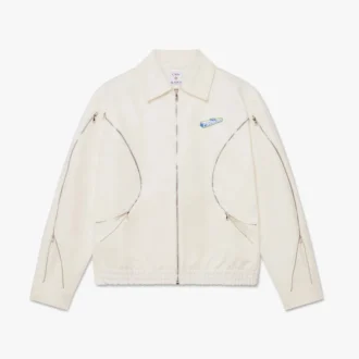 Chaqueta de algodón drill con cremallera blanca