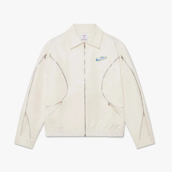 Chaqueta de algodón drill con cremallera blanca