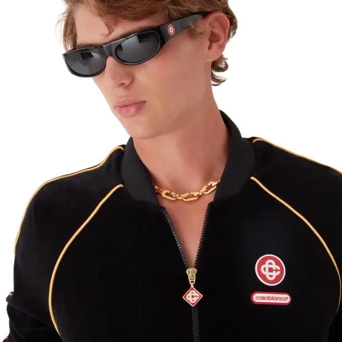 Chaqueta de chándal de terciopelo con ribetes degradados