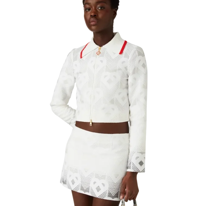 Chaqueta de rizo con monograma de corazones degradado