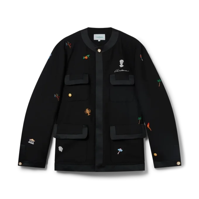 Chaqueta entallada de lana con motivo bordado