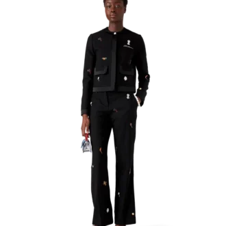 Pantalones de sastrería de lana con motivo bordado