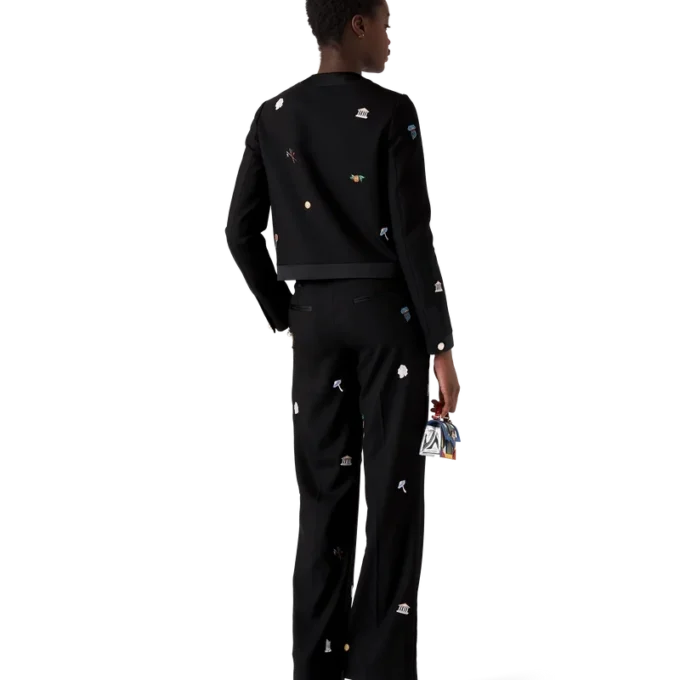 Pantalones de sastrería de lana con motivo bordado