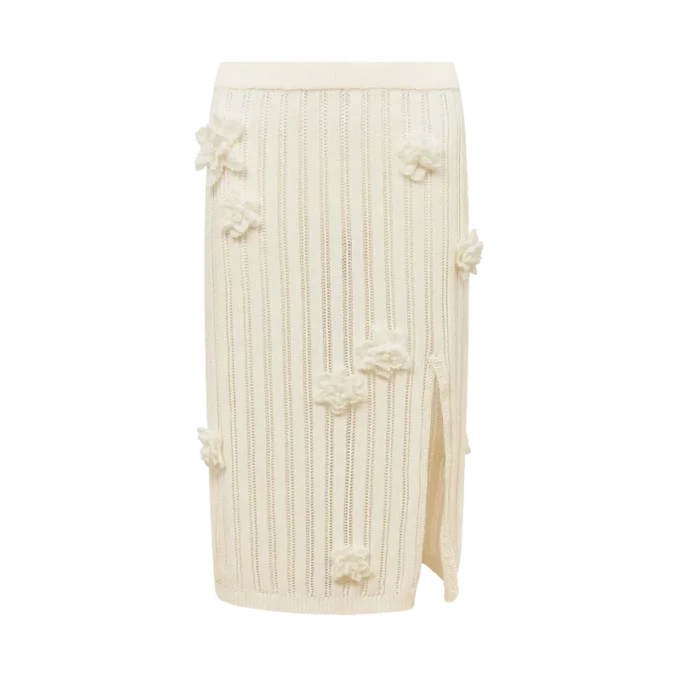 Falda de punto con encaje floral