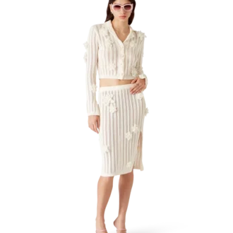 Falda de punto con encaje floral