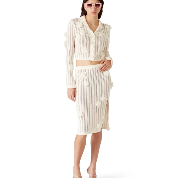 Falda de punto con encaje floral