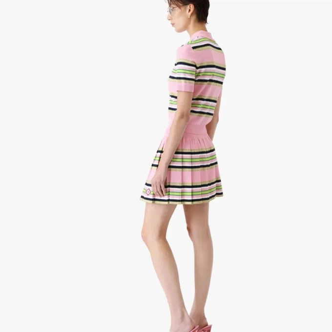 Falda plisada a rayas rosa y verde