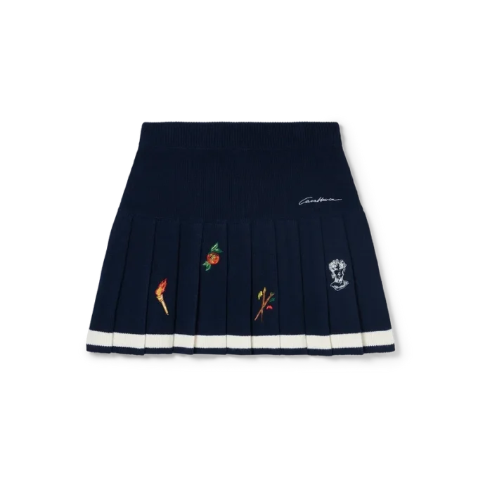 Falda plisada de lana y cachemira con motivo bordado